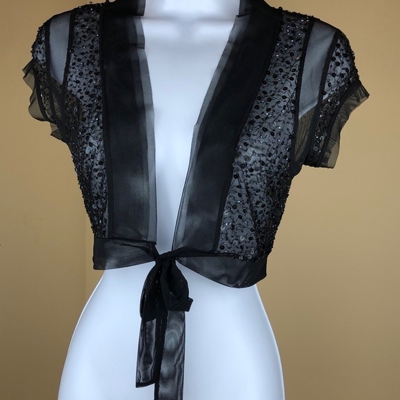 BCBGMaxAzria Tops - vintage BCBG Sequins beaded front tie top